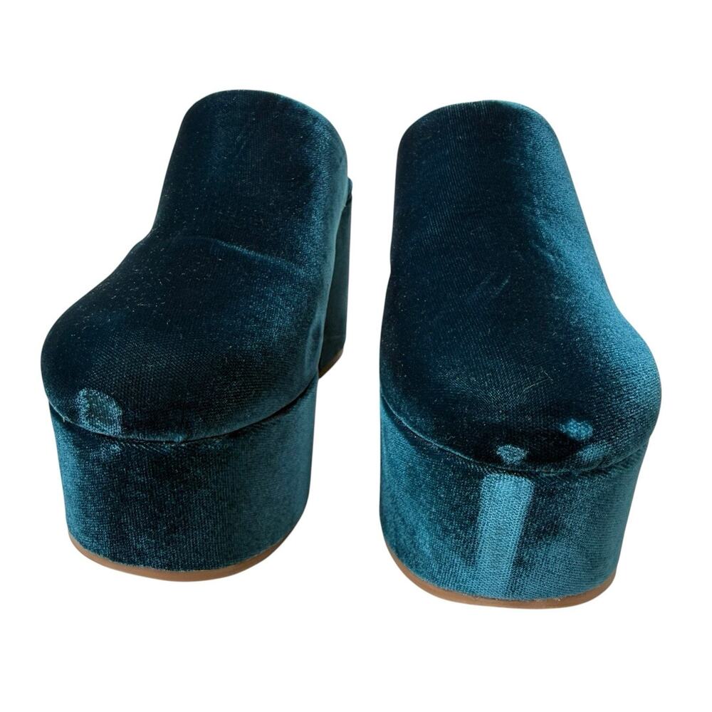 Larroude Shoes Womens 6.5 Green Miso Velvet Clog Heels Platform Retro Glam - Picture 3 of 10